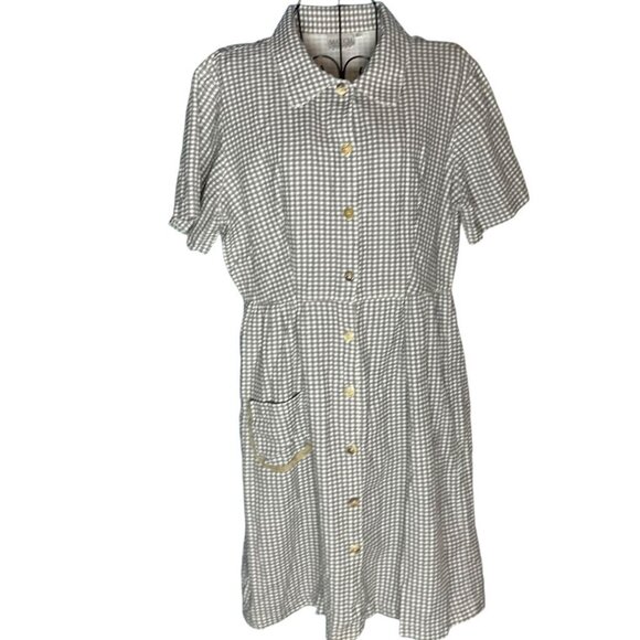 Vintage Match 10 Gingham Plaid Button Shirt Dress Black White Cottagecore Fall‎ - Picture 1 of 5